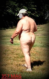 bare ass naked in the yard.