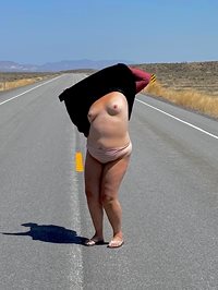 Road Trip vacation. She loves showing off in the middle of the road!!