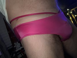 Strappy panties my wife left for me to play in….