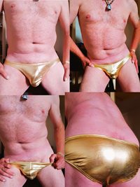 Golden Boy!! ;-) gold stripper thong xx