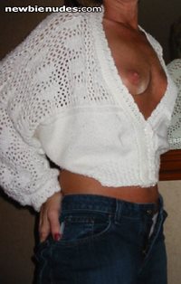 My favorite sweater to have fun and flash in. Opps did my lil peaks cause t...