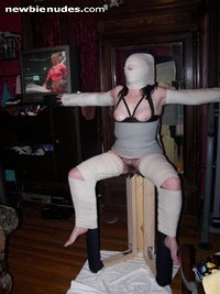 Using the new bondage chair I made.  2 hours of fun!