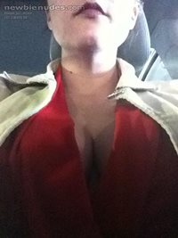 Slutty wife emily showing off cleavage in car
