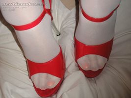 White tights and sexy red heels......it doesn't get much better than that!