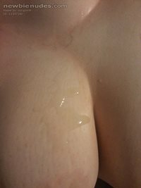 Hubbys cum on my tits