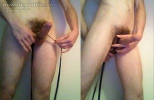 Shoelace cock thong #1 - Hang the lace at the prick-base, then pull both en...