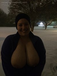 Had a little fun in the snow. What do you think of my tits? Would you like ...