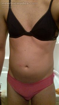 Hungover and getting horny in my pink panties and black CK bra
