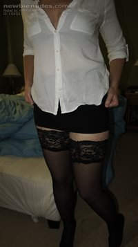 My friend Kim waiting for me at her home alone...hiking up her skirt for me...